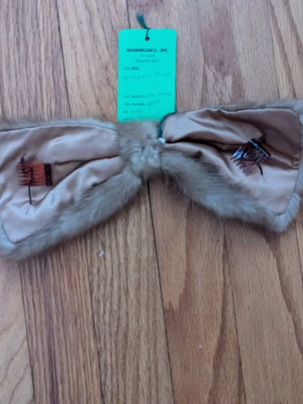 Vintage Pastel Mink Fur Hair Bow | Rosenblum's Cleveland Tag | 9